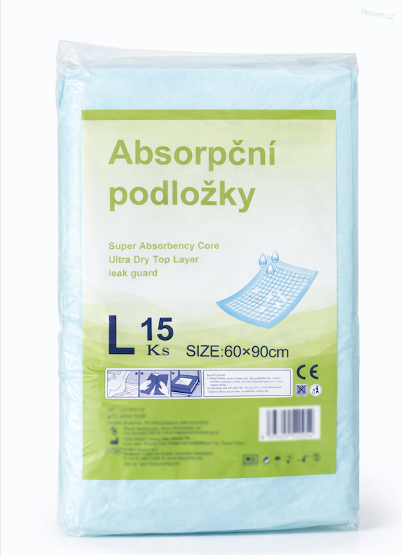 Lehčí jednorázové savé absorpční podložky L, 60x90 cm, 15ks