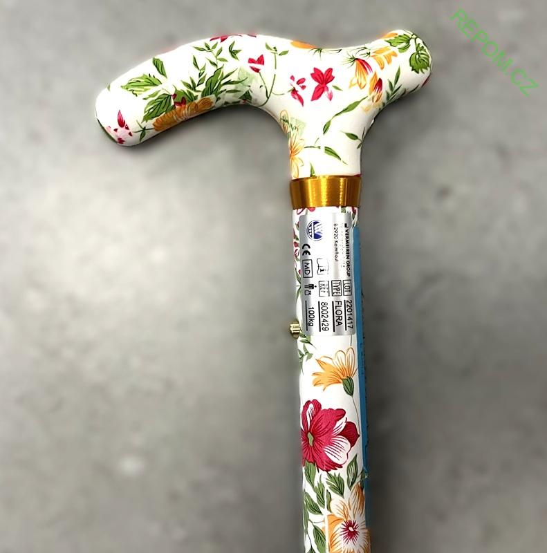 Skládací hůl bílá s květy