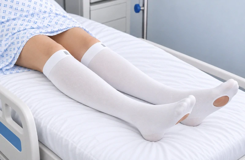 Neklouzavé podkolenní punčochy na operaci Mediven Thrombexin 18 „bez špičky“ – s inspekčním otvorem
