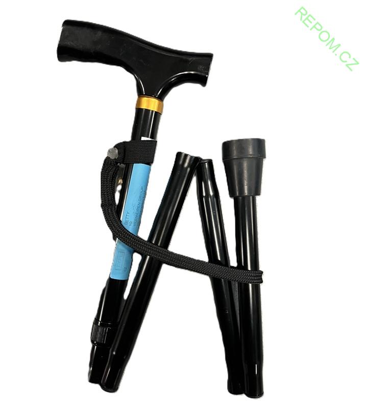 Skládací hůl černá s hranatým madlem